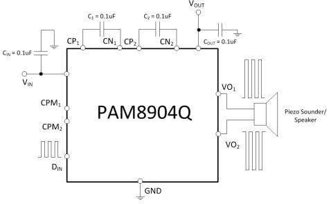Application Circuit Diagram - Diodes Incorporated PAM8904/PAM8904Q Piezo Driver